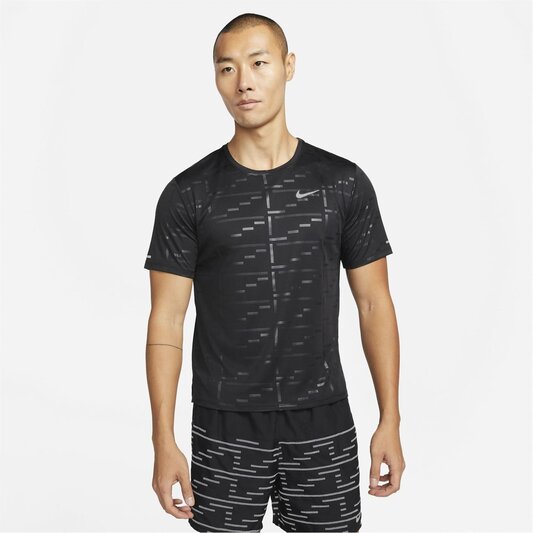 Nike Dri FIT UV Running Division Miler Mens Embossed Short Sleeve Running Top